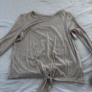 PINK ROSE Layering Autumn Women's Cream Tie Small Detail Long Sleeve Shirt Top